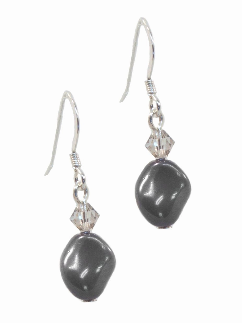 Urban Look Curved Dark Gray Earrings with Swarovski(R) Crystal Sterling Silver