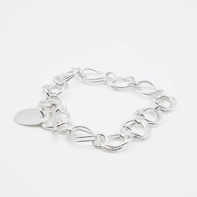 Curved Double Oval Link Sterling Silver Bracelet New-Age Clarity Natural Grace