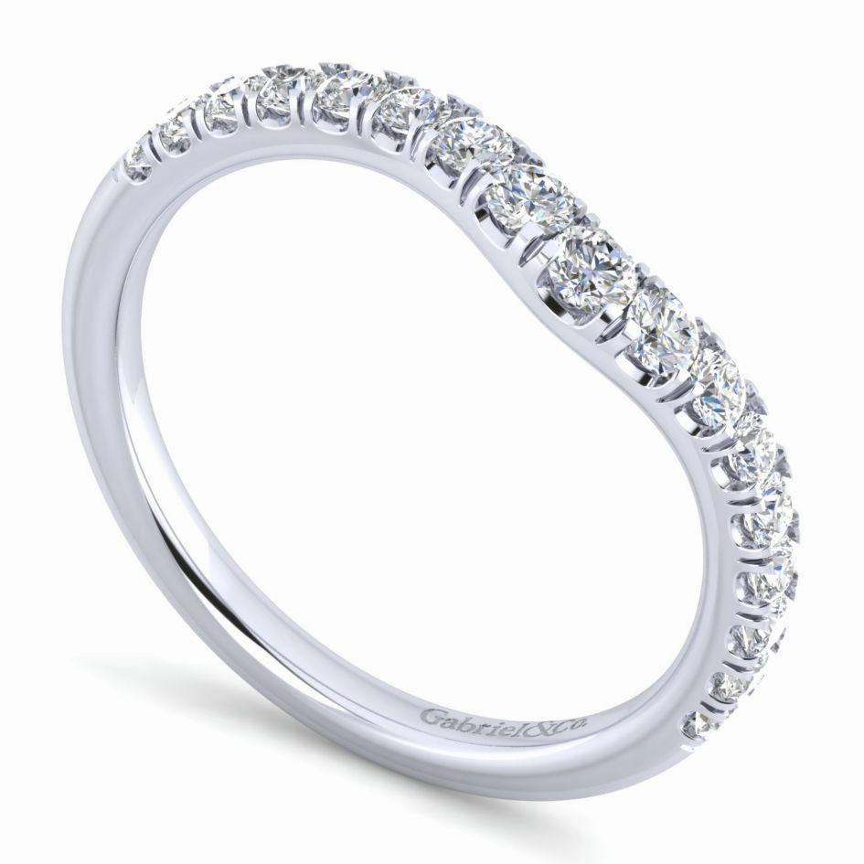 Curved Pave Diamond Wedding Band 14K White Gold 372B Dashing Accent