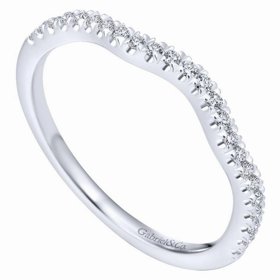 Statement Accent Minimalist Aesthetic Curved Pave Diamond Wedding Band 14K White Gold 412B