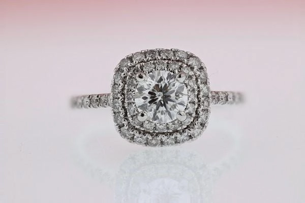 Cushion Shaped Double Halo Diamond Engagement Ring Dainty Touch Unique Mark