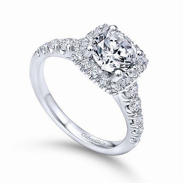 Cushion Shaped Halo Diamond Ring 14K White Gold .66 Cttw 210A Groom Accessory