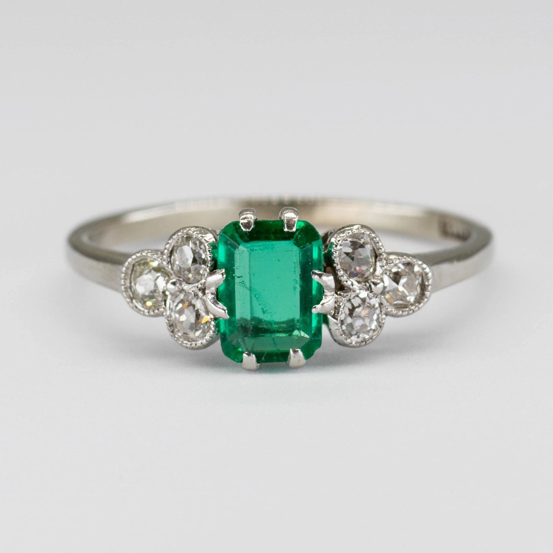 Edwardian 18k and Platinum Emerald and Diamond Ring | SZ 7.75 | Mature Style Everyday Charm