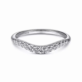 Curved 14K White Gold French Pave Diamond Wedding Band Secure Craft