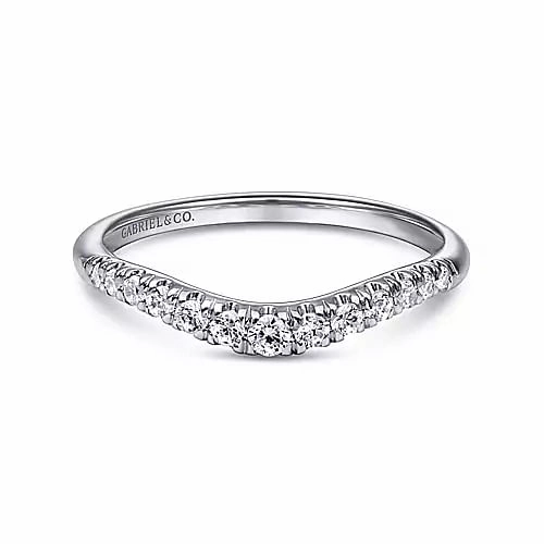 Curved 14K White Gold French Pave Diamond Wedding Band Secure Craft