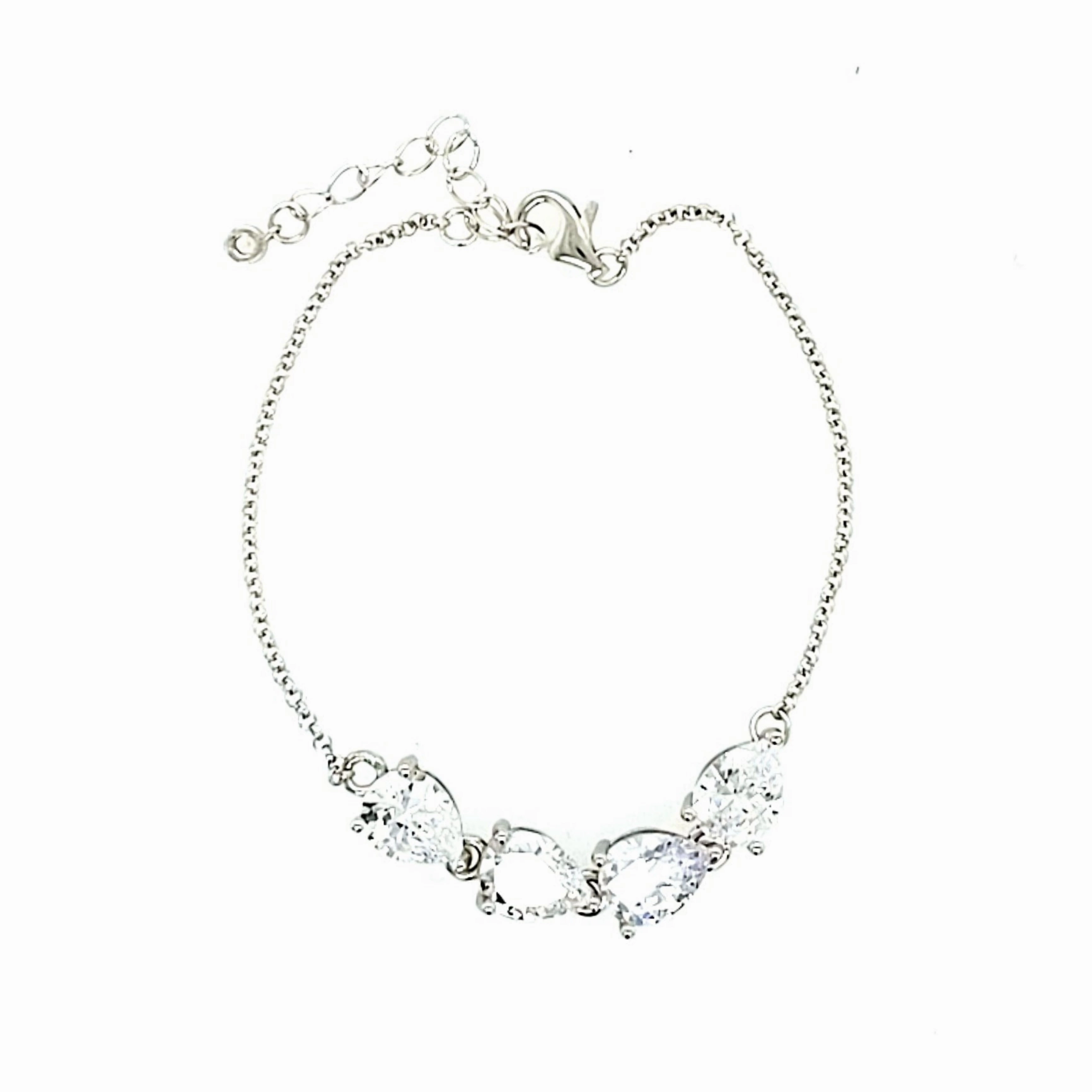 Sterling Silver Four CZ Bracelet Unique Craft Luxurious Style