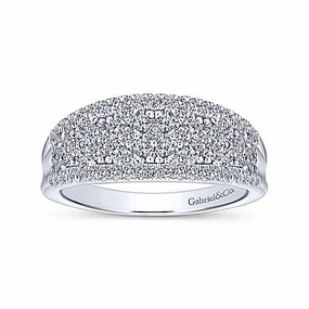 man made Statement Piece Curved Fashion Diamond Ring .80 Cttw 14K White Gold