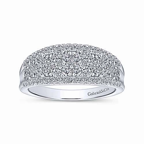 man made Statement Piece Curved Fashion Diamond Ring .80 Cttw 14K White Gold