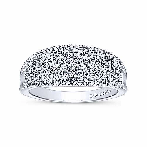 Stylish Ornament Curved Fashion Diamond Ring .80 Cttw 14K White Gold