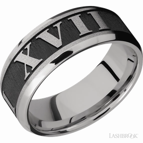 Customized Roman Numerals Cobalt Chrome Wedding Band 8mm Shiny Feature