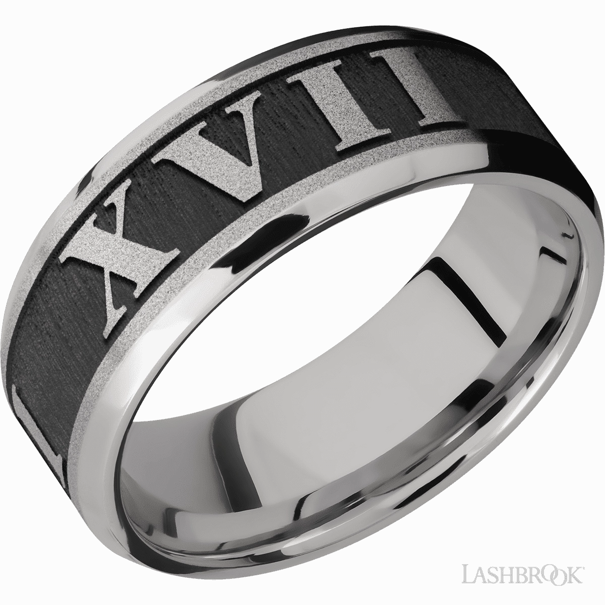 Brilliant Article Glossy Finish Customized Roman Numerals Cobalt Chrome Wedding Band 8mm