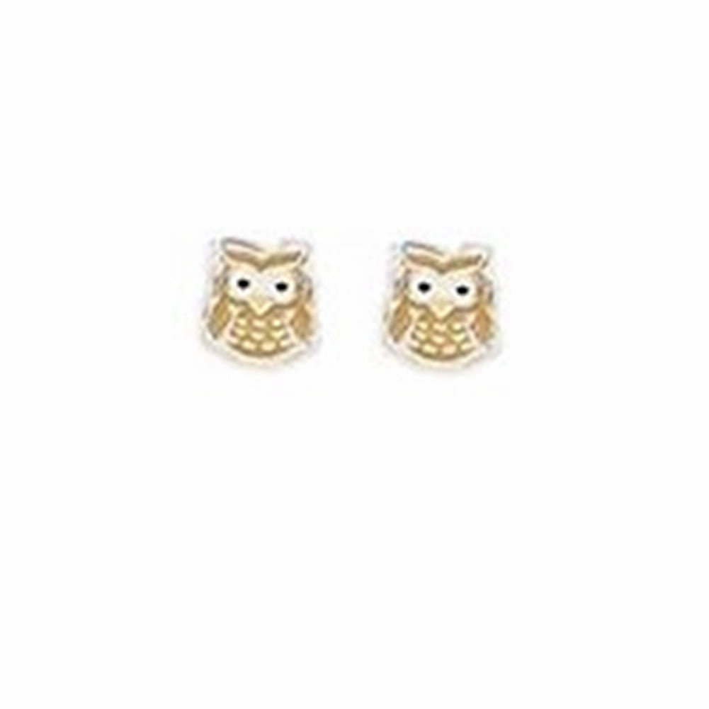 Cute Small Owl Stud Earrings Enamel Color on Sterling Silver 6x5mm Creative Form Sunlight Shine