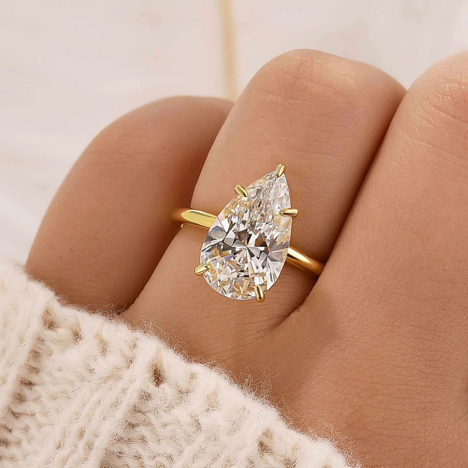 4.5Ct Pear Cut Engagement Ring Travel Ring In Sterling Silver Luminous Glow