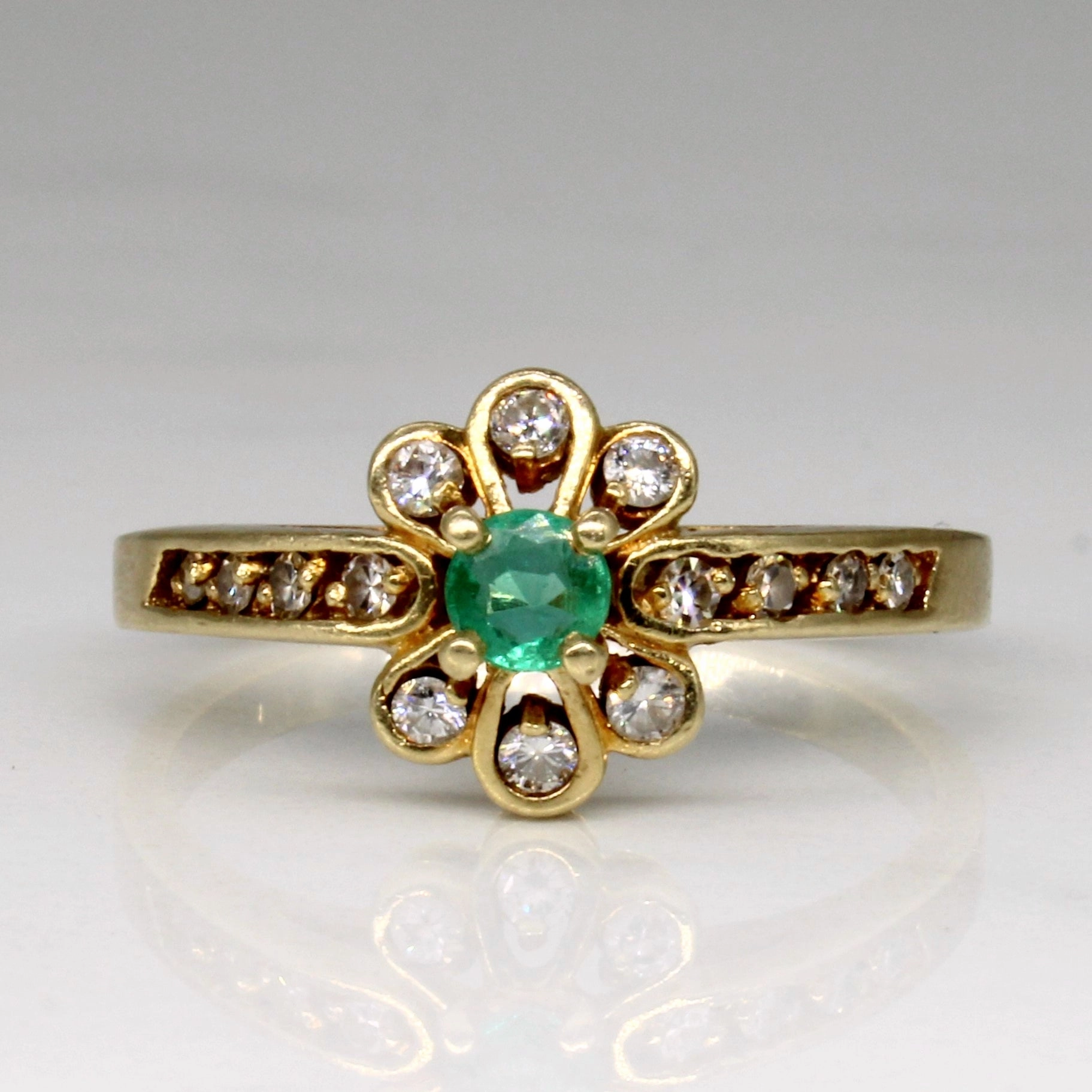 Diamond & Emerald Ring | 0.17ctw, 0.11ct | SZ 8 | Golden Accent