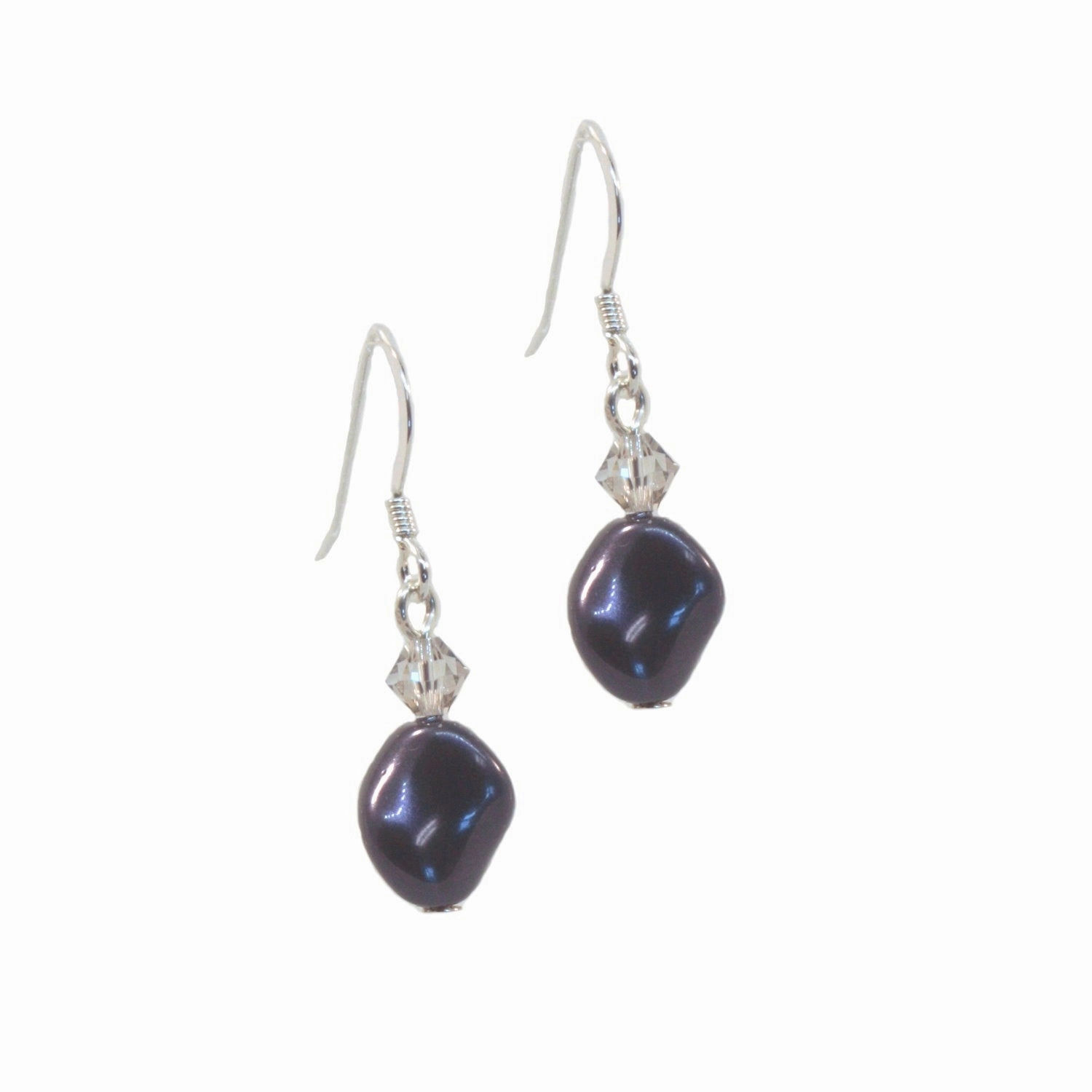 Rich Shine Curved Dark Blue Earrings with Swarovski (R) Crystal Sterling Silver
