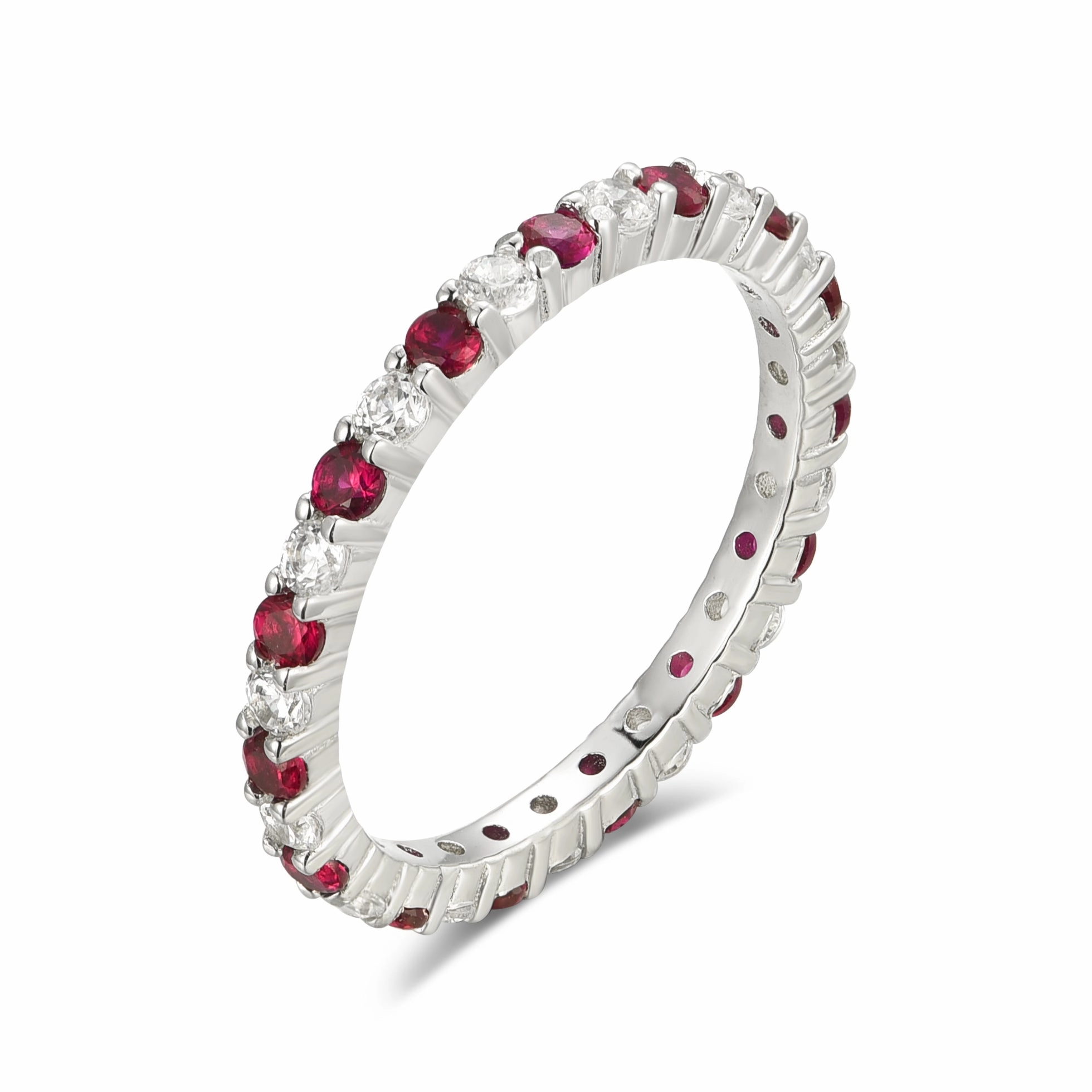 Rhodium Plated Sterling Silver Alternating Clear and Colorful CZ Eternity Band Ring Casual Chic