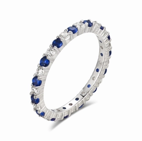 Timeless Gift Precious Craft Rhodium Plated Sterling Silver Alternating Clear and Colorful CZ Eternity Band Ring