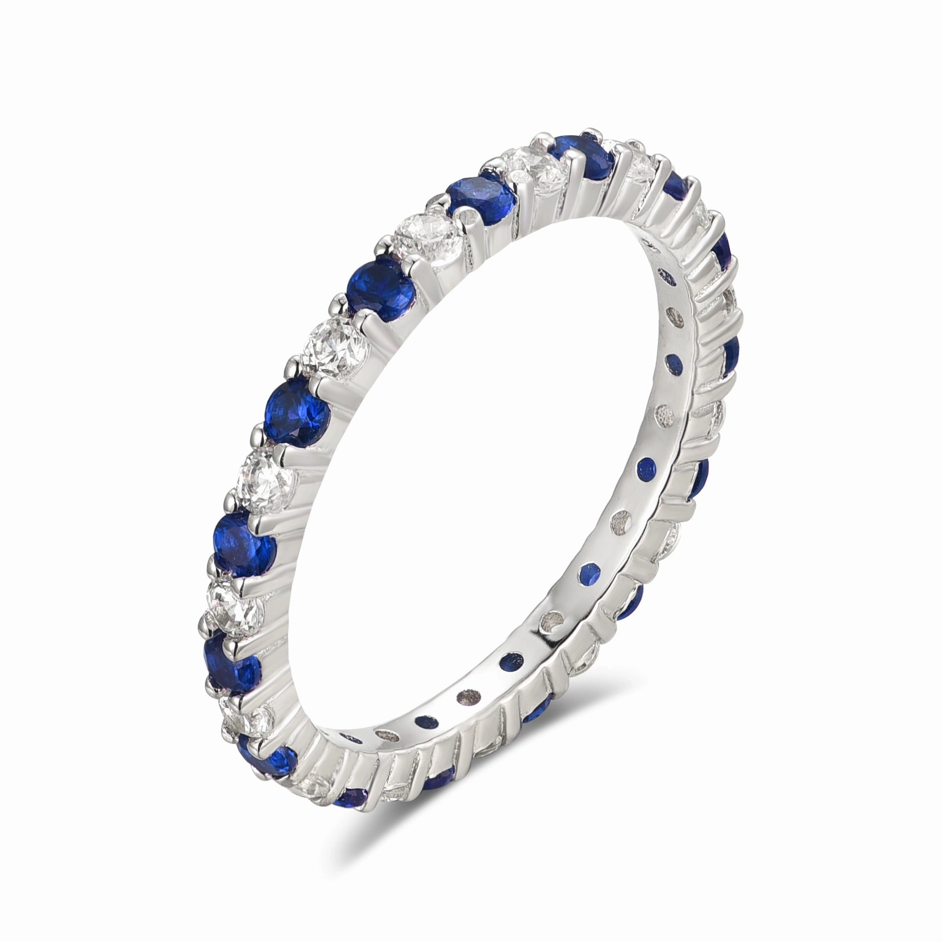 Timeless Gift Precious Craft Rhodium Plated Sterling Silver Alternating Clear and Colorful CZ Eternity Band Ring