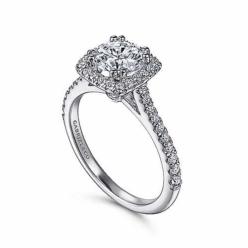 Pave Round Diamond Ring with Flared Cushion Shaped Halo 461A Luxury Article