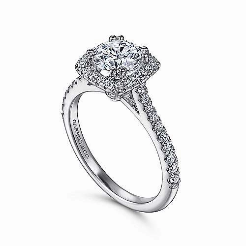 Secure Work Pave Round Diamond Ring with Flared Cushion Shaped Halo 461A