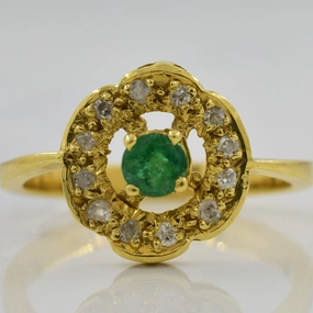 Emerald & Diamond Ring | 0.20ct, 0.12ctw | SZ 6.75 | Clean Detail