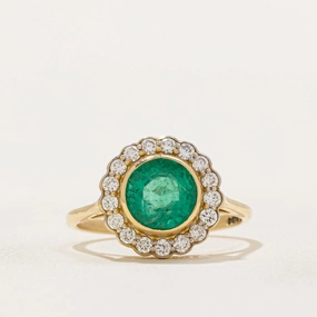 Vintage British-made natural Zambian Emerald & Diamond ring | 1.40ct, 0.34ctw | SZ 6.75 | Perfect Accessory Finest Form