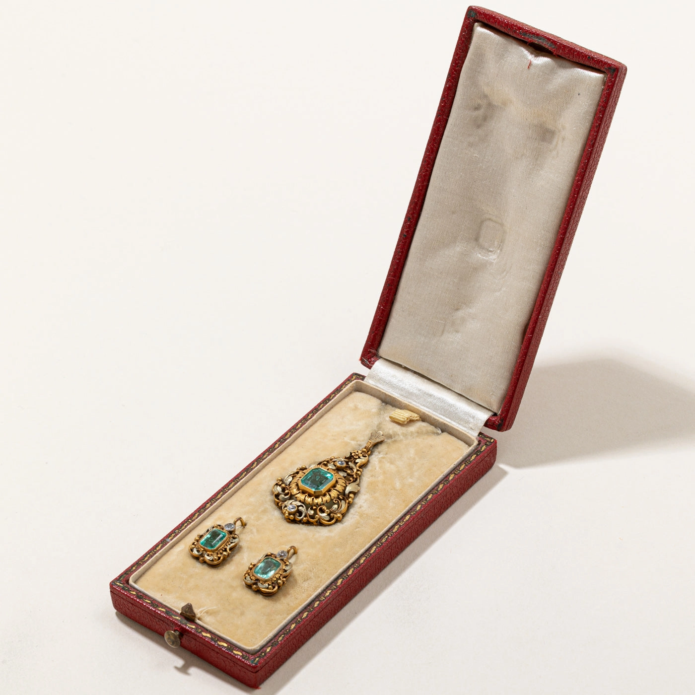 Vintage Emerald & Diamond Pendant & Earring Set | 3.71ctw, 0.19ctw | Vibrant Craft