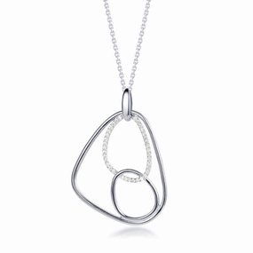 Sterling Silver CZ Geometric Shapes Inside Triangle Shape Pendant Necklace Evening Mood