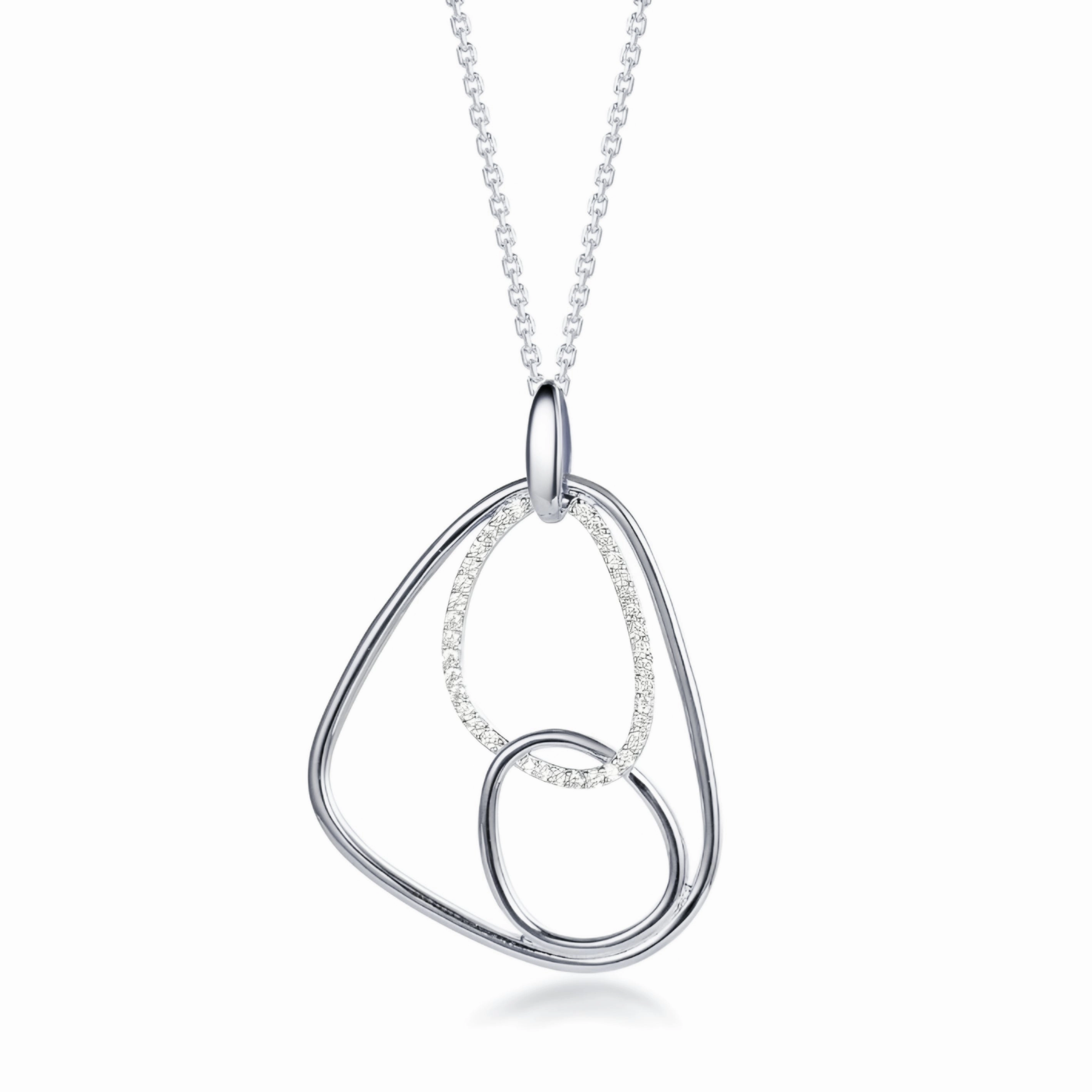 Sterling Silver CZ Geometric Shapes Inside Triangle Shape Pendant Necklace Evening Mood