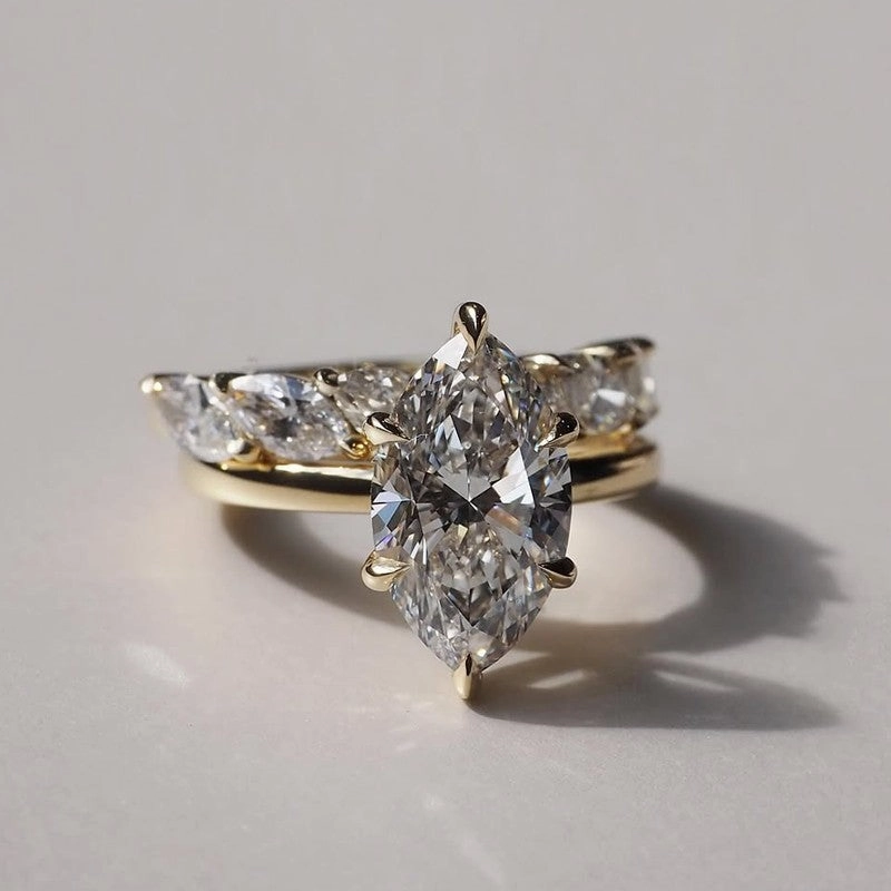 4.0 Ct Simulated Diamond Marquise Cut Wedding Ring For Travel With Eternity Wedding Band Luxe Design