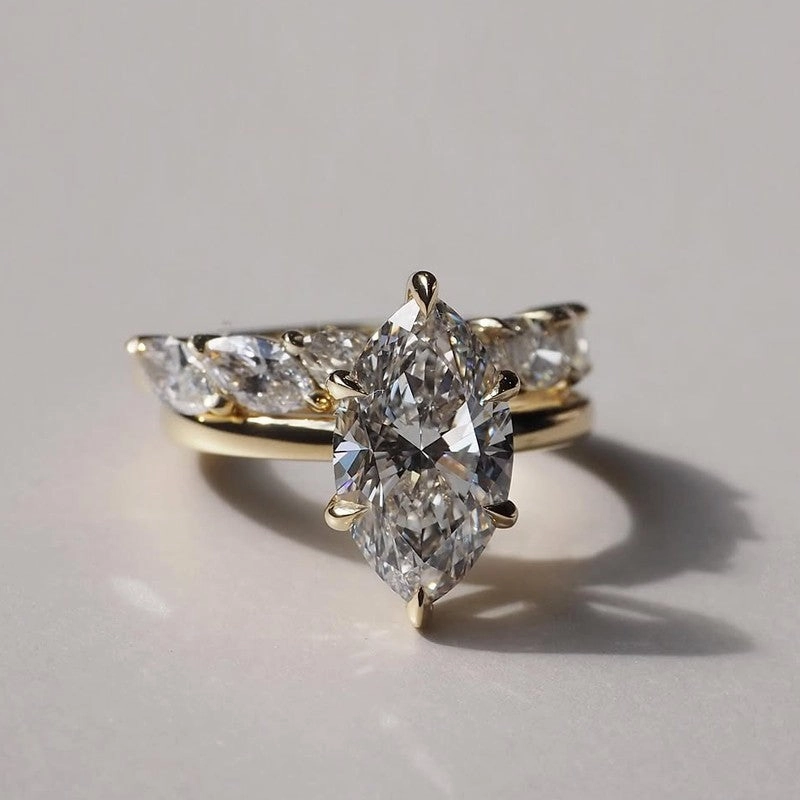 4.0 Ct Simulated Diamond Marquise Cut Wedding Ring For Travel With Eternity Wedding Band Premium Craft