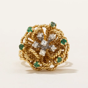 Fashion Focus Inspired Touch Diamond & Emerald Flower Ring | 0.15ctw, 0.15ctw | SZ 5.75 |