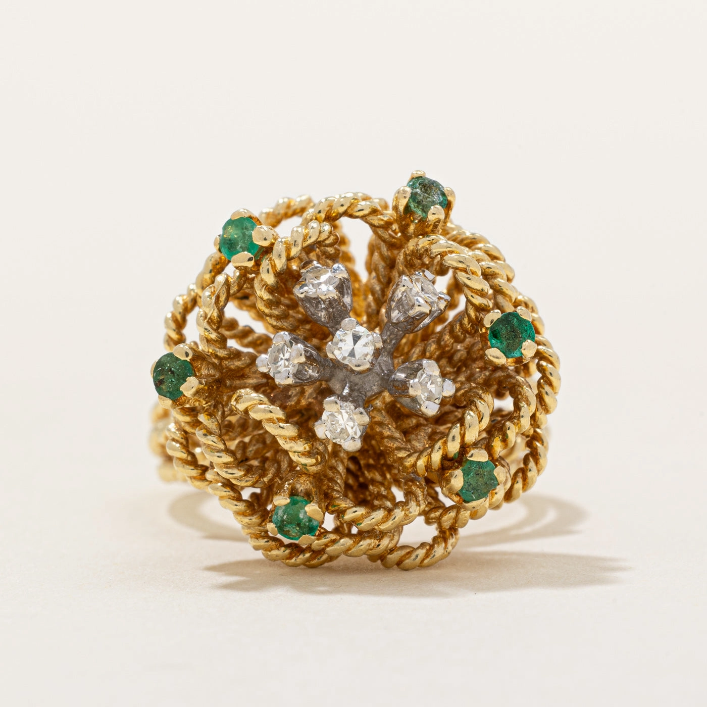 Fashion Focus Inspired Touch Diamond & Emerald Flower Ring | 0.15ctw, 0.15ctw | SZ 5.75 |