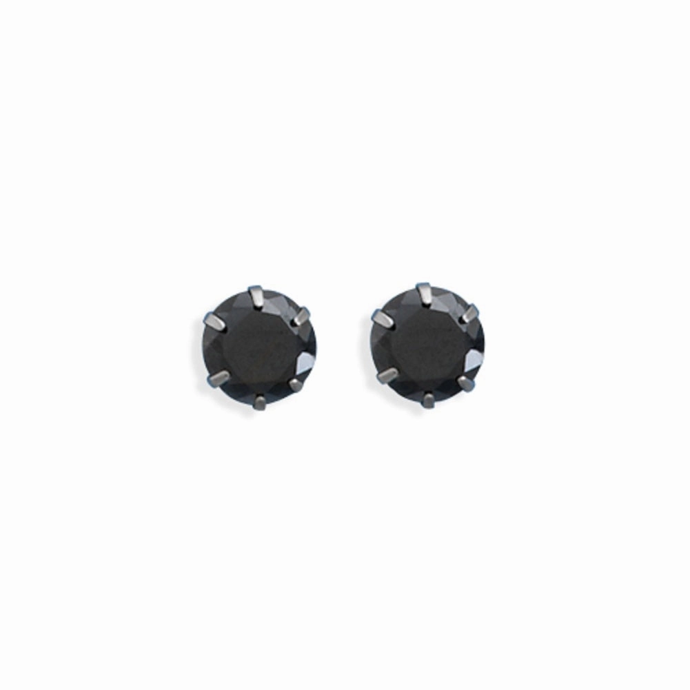 Sweet Detail Black Stud Earrings 317L Surgical Stainless Steel 7mm Black Cubic Zirconia