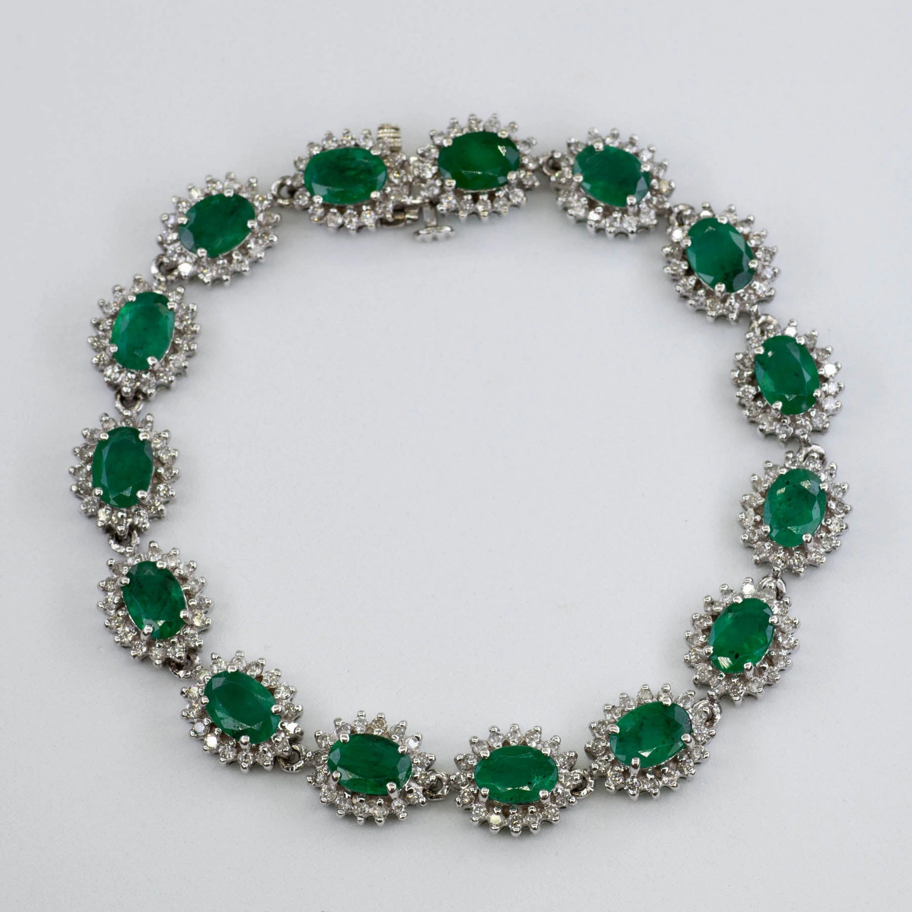 Classic Detailing Sleek Sparkle 14k Emerald and Diamond Bracelet | 7.50ctw, 2.00ctw | 7" |