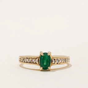 Sparkle Surface Chic Pop Emerald & Diamond Ring | 0.35ct, 0.09ctw | SZ 6 |
