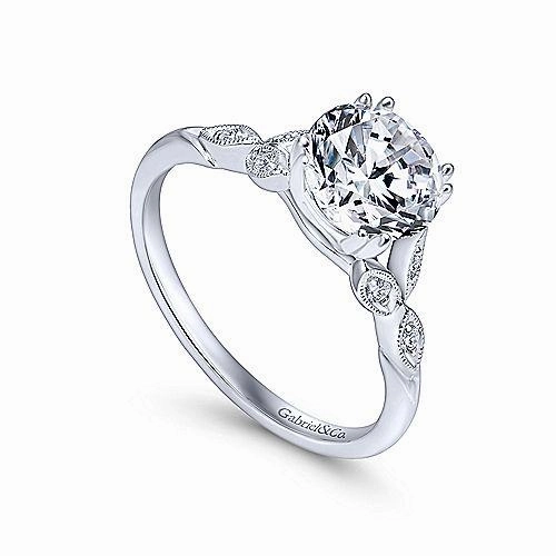 Branded Product Dainty Floral Style Round Diamond Ring 14K White Gold 191A