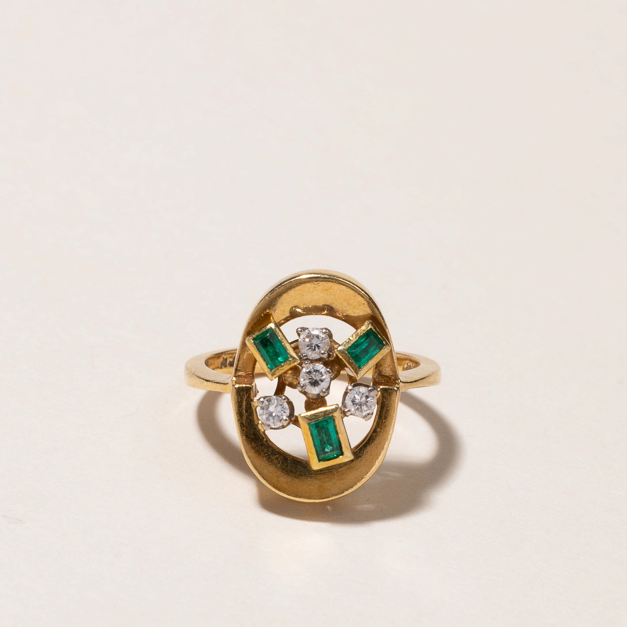 Bold Craft 18k Yellow Gold Emerald & Diamond Ring | 0.25ctw, 0.16ctw | SZ 5.5