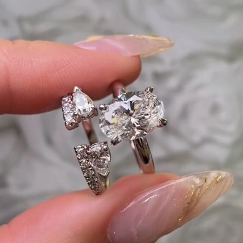 Charming Pieces Louily Unique Oval Cut Insert Wedding Ring Set For Women In Sterling Silver