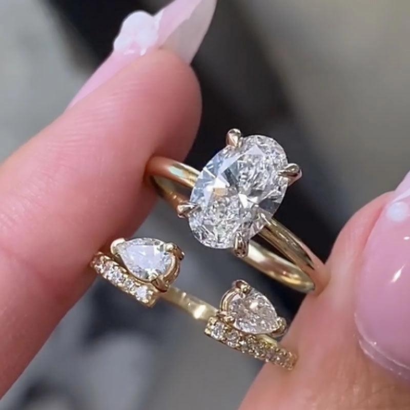 Louily Unique Oval Cut Insert Wedding Ring Set For Women In Sterling Silver Layered Fit Shiny Glam