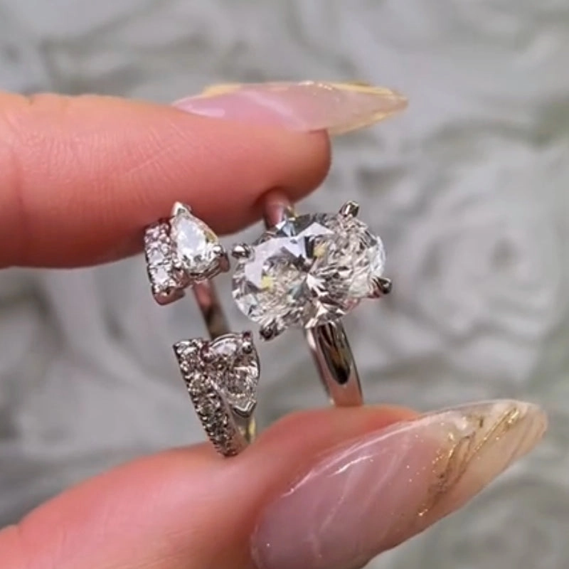 Trendy Touch Louily Unique Oval Cut Insert Wedding Ring Set For Women In Sterling Silver