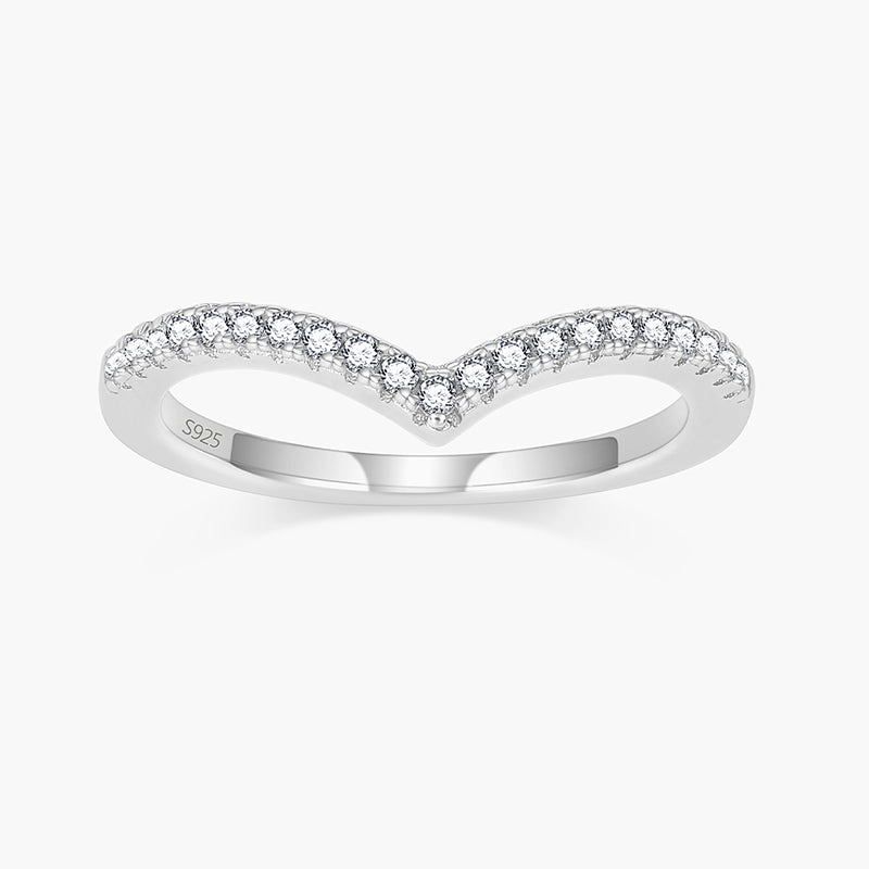 Radiant Touch Romantic Mood Crown Pointed V Shaped Chevron 925 Sterling Silver Stackable Ring