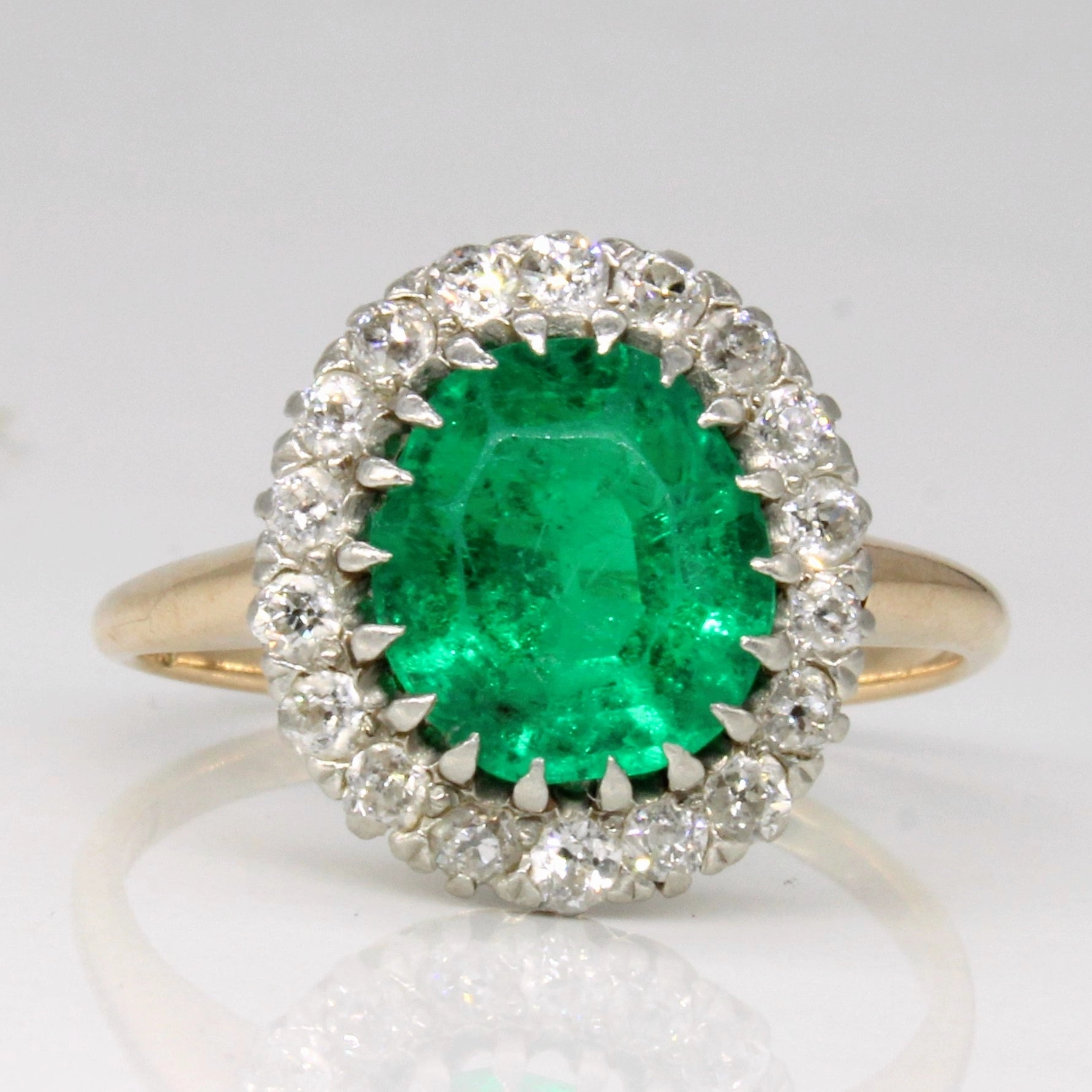 Victorian Emerald & Diamond Cocktail Ring | 3.00ct, 0.45ctw | SZ 8.5 | Vibrant Colors Bold Finish
