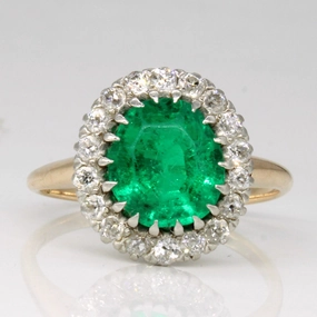 Victorian Emerald & Diamond Cocktail Ring | 3.00ct, 0.45ctw | SZ 8.5 | Vibrant Colors Bold Finish
