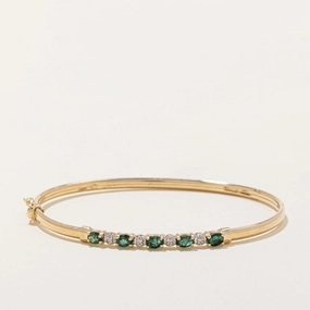 Elegant Flow Emerald & Diamond Bangle | 1.00ctw, 0.015ctw | 7"