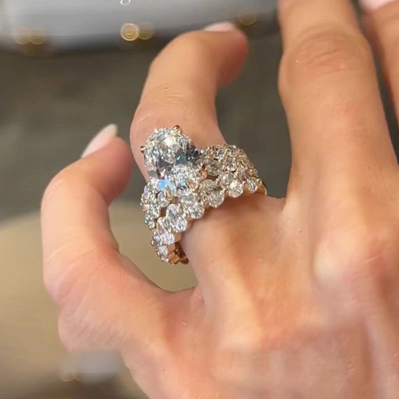 Luxe 3PC 4.0Ct Oval Cut Wedding Ring Set Travel Rings In Sterling Silver Evening Glamour Timeless Embellishments