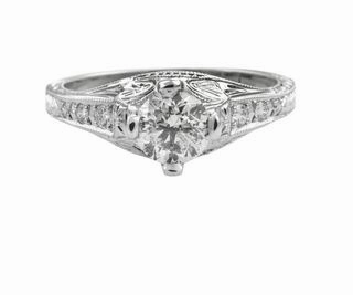 ANTIQUE STYLE RING WITH DIAMONDS IN ENGRAVED SETTING 0.89CT TW Daily Fashion