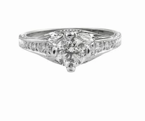 ANTIQUE STYLE RING WITH DIAMONDS IN ENGRAVED SETTING 0.89CT TW Daily Fashion