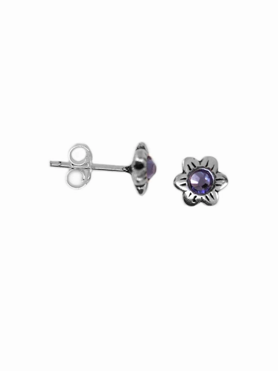 Trendy Charm Stunning Finish Daisy Post Stud Earrings with Crystal Purple Sterling Silver