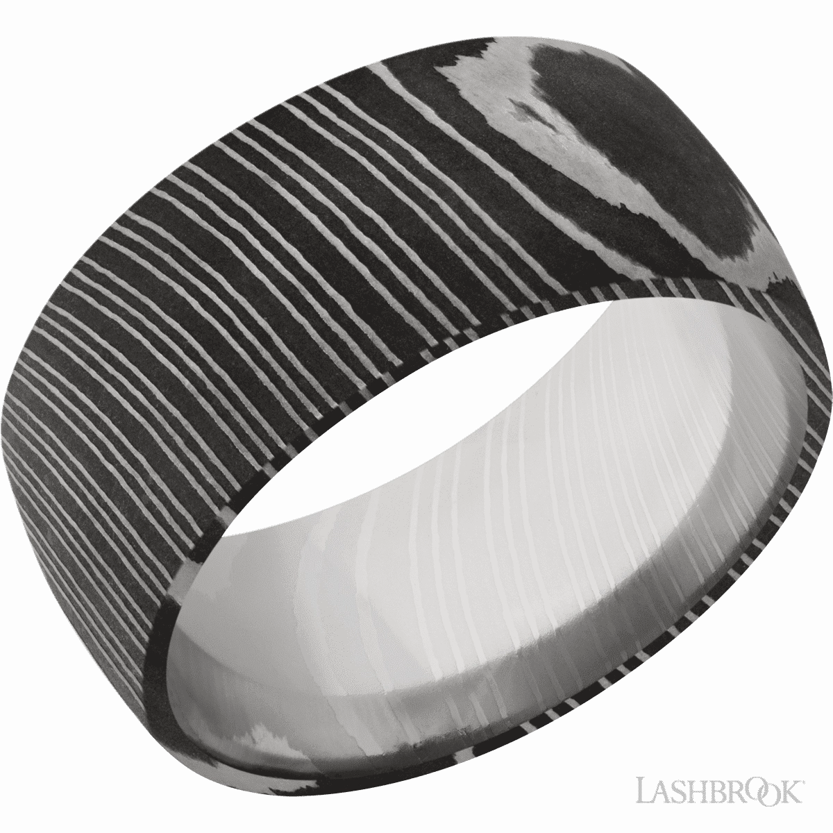 Eternal Design Sturdy Adornment Damascus Steel Domed Wedding Band 10mm Wide